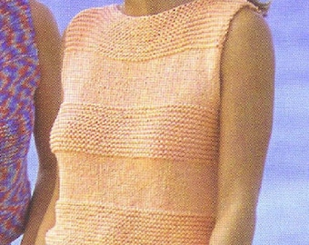 KNITTING PATTERN Beginner Easy Sleeveless Vest Tank Top Women/Aran Yarn/Instant PDF Download/Vintage Pattern/Beginner Summer Top Singlet