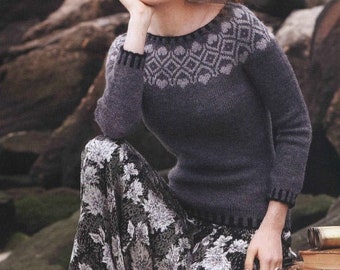 KNITTING PATTERN ⨯ Fairisle Heart Sweater Top, Sport 3 Yarn x Women Sweater Vintage Knitting Pattern ⨯ Icelandic Nordic Knit