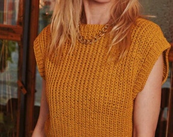 Easy Ribbed Tee Tank Top KNITTING PATTERN Women/chunky Yarn