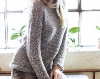 KNIT PATTERN Easy Beginner Top - Stockinette Garter Stitch Simple Top Sweater Women -- Instant PDF Download - My First Sweater How To