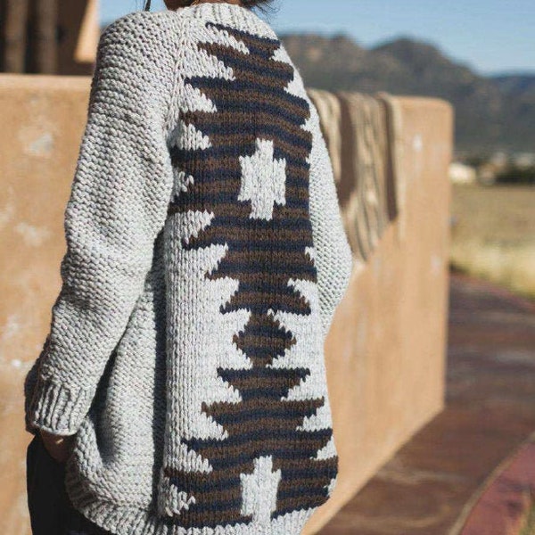 KNIT PATTERN Navajo Southwestern Coat Jacket Women/Instant PDF Download/Womens Aztec Top Chunky Sweater Pattern Easy