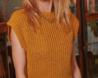 KNITTING PATTERN Beginner Easy Ribbed Tee Tank Top Women/Chunky Yarn Instant PDF Download/Summer Tank Top Vest Pattern Beginner