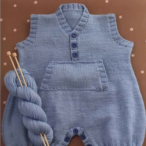 Baby Onesie Bodysuit Romper KNIT PATTERN/Instant PDF Download/Sport Yarn/Knitted Onesie Baby Playsuit 3, 6, 12m
