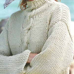 KNITTING PATTERN Beginner Easy Cable Sweater Women/Chunky Yarn Vintage Knit Pattern/Instant PDF Download/Womens Top Chunky Pattern Beginner