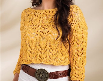 Crop Top Lace Sweater KNITTING PATTERN Women/Instant PDF Download/Womens Top Chunky Crop Sweater Pattern