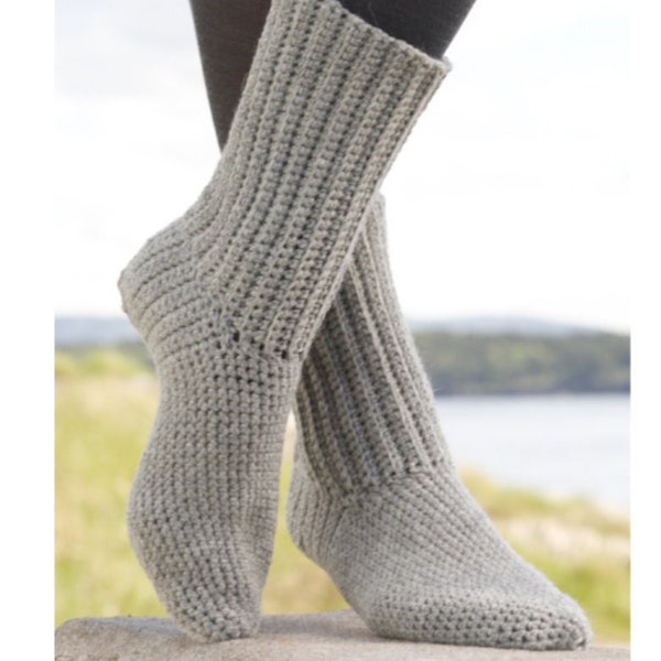Calcetines fáciles para principiantes PATRÓN DE CROCHET/Hilo Aran Tallas S, M, L- Descarga instantánea en PDF/Patrón de calcetines de ganchillo vintage