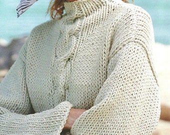 Beginner Easy Cable Sweater KNIT PATTERN Women/Chunky Yarn Vintage Knit Pattern/Instant PDF Download/Womens Top Chunky Pattern Beginner