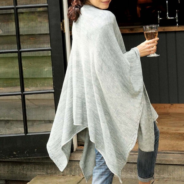 KNITTING PATTERN Poncho Women/Sport Weight Yarn/Instant Download/Light Summer Poncho Coverup Shrug Capelet How To