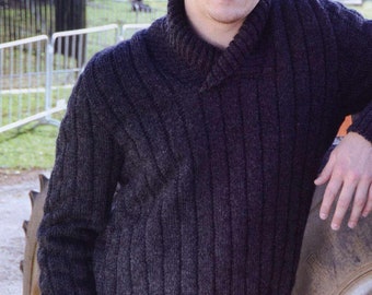 KNITTING PATTERN Mens Sweater High Collar Top Knit Pattern-- Dk Yarn Men's Pullover -- Instant PDF Download -- Gift For Him