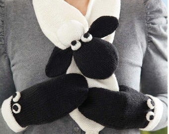 Shaun the Sheep Scarf Mitts KNITTING PATTERN /Wallace Gromit Shaun Sheep Scarf Mits Kids & Adult Size Knit Pattern/Instant PDF Download