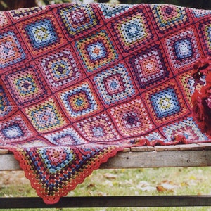 Granny Square Afghan Throw Crochet PATTERN - Instant PDF Download - Vintage Colourful Throw Pattern - Crochet Blanket Afghan Throw Bedspread
