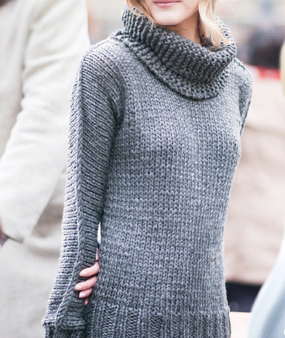 Easy Chunky Jumper Cowl Knit PATTERN Simple Top Sweater Women