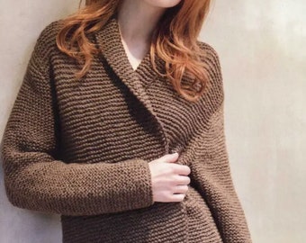 Easy Garter Long Coat Jacket KNITTING PATTERN Women/Long Cardigan Knit Pattern/Instant PDF Download/Womens Simple Coat Pattern How To