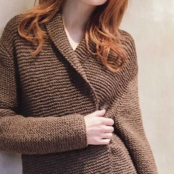 Easy Garter Long Coat Jacket KNITTING PATTERN Women/Long Cardigan Knit Pattern/Instant PDF Download/Womens Simple Coat Pattern How To