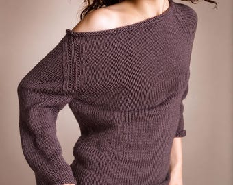 Simple Boatneck Sweater KNITTING PATTERN ⨯  Worsted Aran Yarn Easy Loose Top ⨯ Jumper Raglan Off Shoulder Knit Pattern, Instant PDF Download