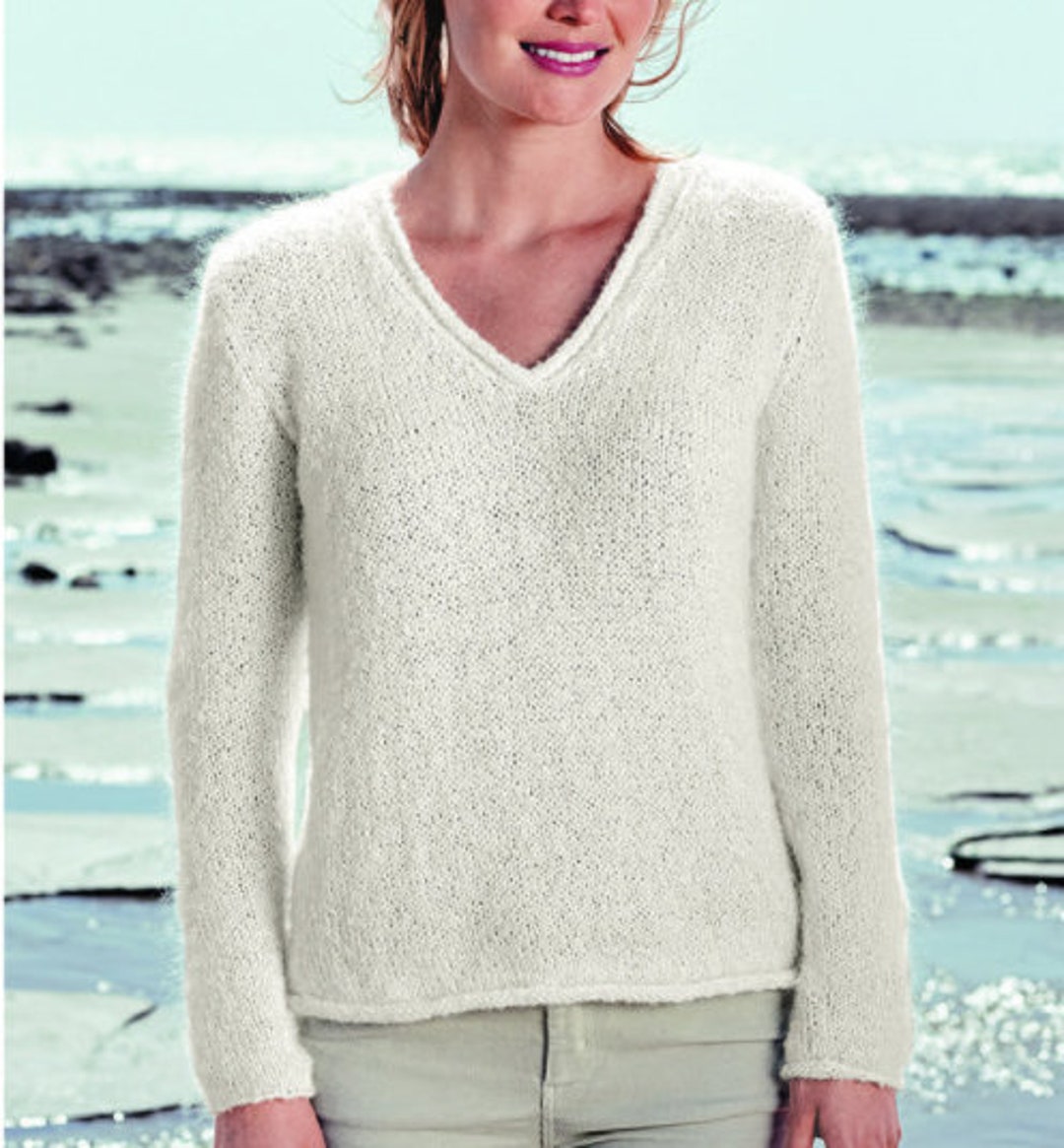 Easy Knit Top PDF KNITTING PATTERN ⨯ Simple Loose V-neck Sweater