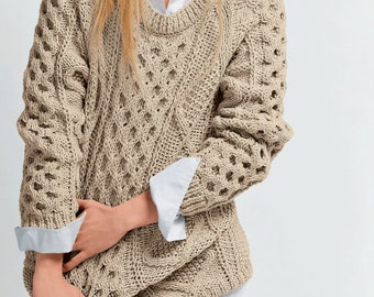 Aran Sweater Women KNITTING PATTERN/Cable Pullover Knit Pattern/Instant PDF Download/Womens Top Cable Sweater Vintage Pattern