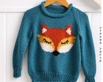 KNITTING PATTERN Fox Top Kids/Children Sweater/Instant PDF Download/Kids Jumper Pullover Pattern/Easy Knit Pattern