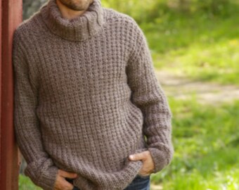 Men's Ribbed Sweater Turtleneck KNITTING PATTERN Pullover Super Chunky ...
