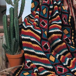 VINTAGE CROCHET PATTERN Navajo Afghan Throw Blanket/Worsted Yarn Instant Pdf Download/Southwestern Throw Afghan How To/Aztec Blanket Crochet