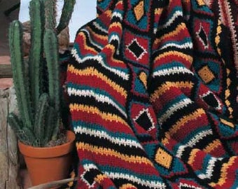 MOTIF AU CROCHET VINTAGE Couverture afghane Navajo/fil peigné en téléchargement instantané au format PDF/jet sud-ouest afghan comment faire/Couverture aztèque au crochet
