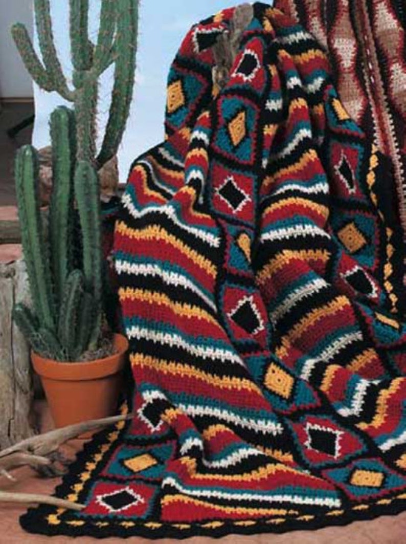 VINTAGE CROCHET PATTERN Navajo Afghan Throw Blanket/Worsted Yarn Instant Pdf Download/Southwestern Throw Afghan How To/Aztec Blanket Crochet image 1