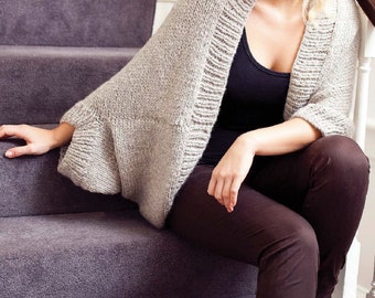Easy Cocoon Jacket KNIT PATTERN/Super Chunky Yarn Instant PDF Download/Women Cardie Cocoon Simple Project/Womens Sweater Top Pattern