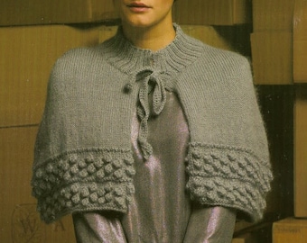 Cape Jacket KNITTING PATTERN Women - Bobble Shrug Cape Aran Yarn - Instant PDF Download - Knit Top Jacket