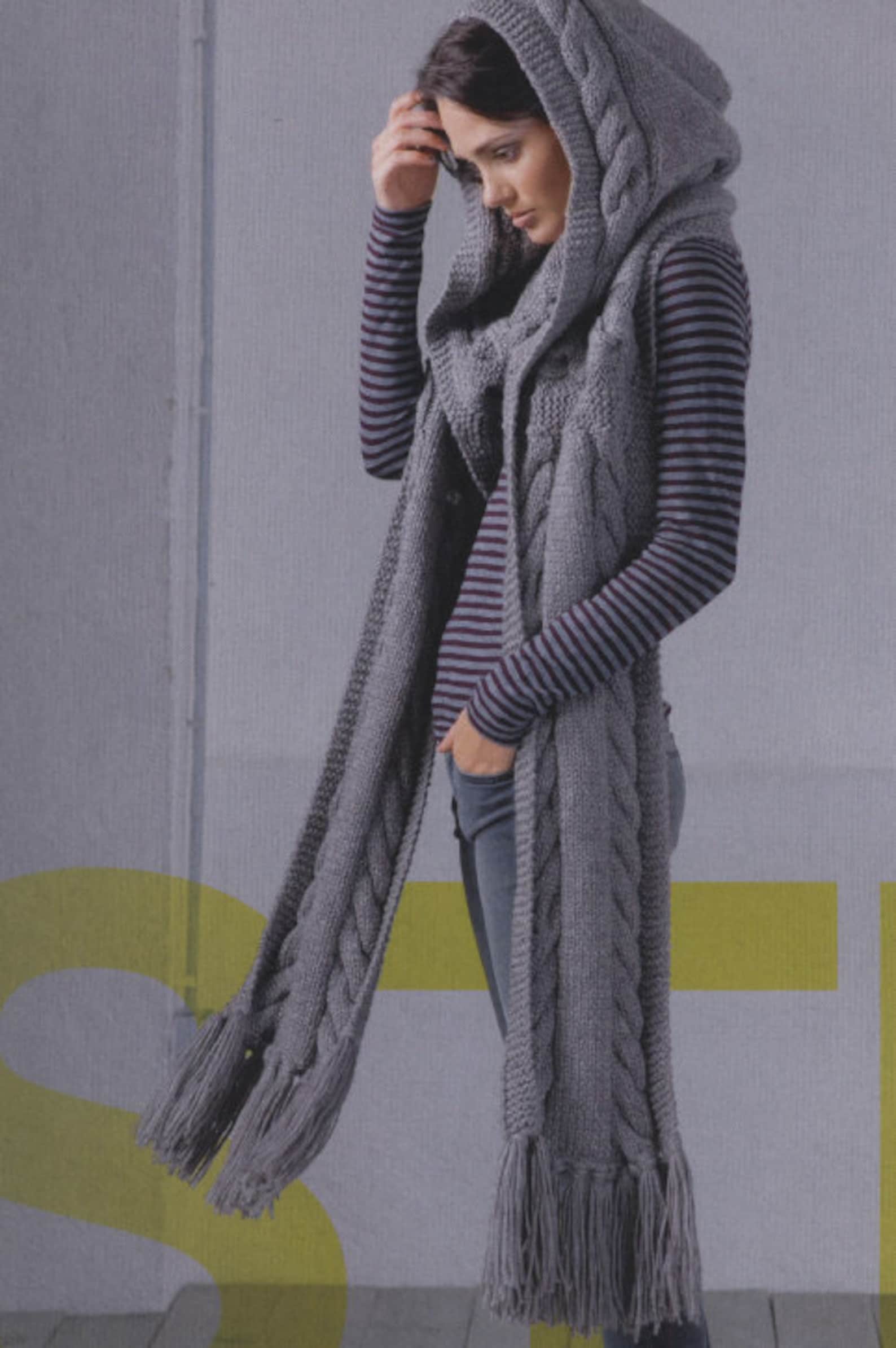 Hooded Scarf KNITTING PATTERN Hooded Cable Scarf Knitting | Etsy