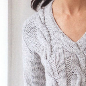 KNITTING PATTERN Cable V Neck Sweater Women/aran Cable Pullover Knit Pattern/Instant PDF Download/Womens Top Cable Sweater Pattern image 2