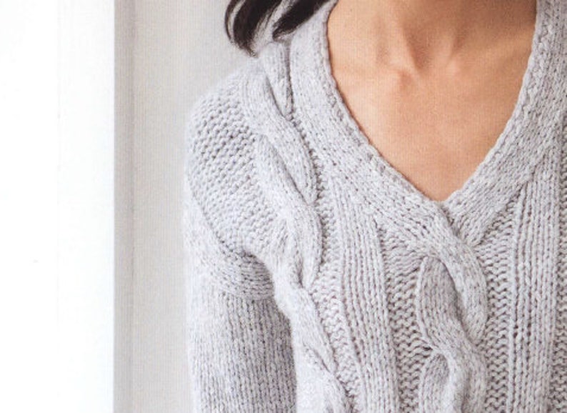 KNITTING PATTERN Cable V Neck Sweater Women/aran Cable Pullover Knit Pattern/Instant PDF Download/Womens Top Cable Sweater Pattern image 2