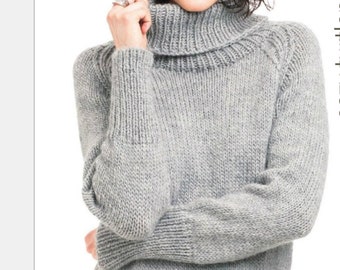 Easy Knit Sweater Knitting Pattern, Chunky Yarn Turtleneck Sweater Pattern/Easy Jumper Beginner Sweater Vintage Knit Pattern How To Diy