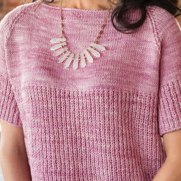 KNITTING PATTERN ⨯ Easy Summer Top Tee Pattern, Sweater ⨯ Dk Yarn Jumper Knitting Pattern Beginner Short-Sleeve Sweater Knit Pattern