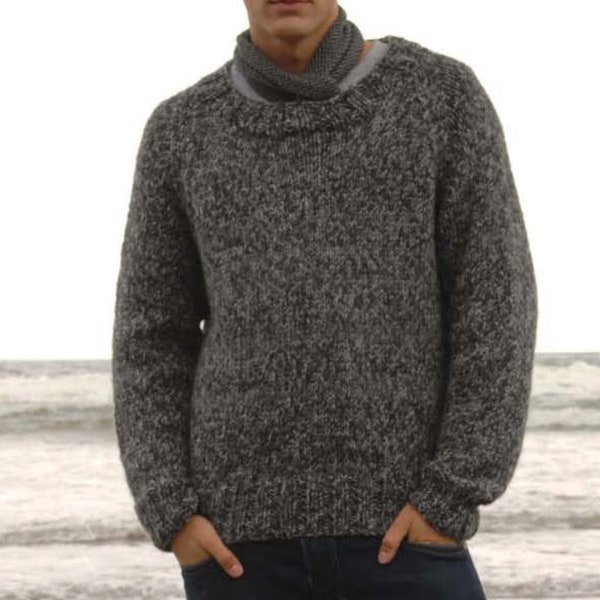 PDF KNITTING PATTERN Men's Sweater Easy Beginner -- Chunky Yarn Men's Top Pullover -- Instant Download -- Gift For Him