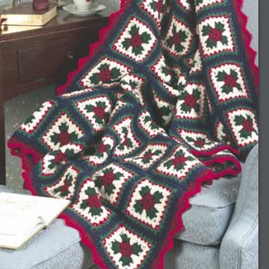 CROCHET PATTERN Christmas Blanket/Granny Square Afghan/Dk Yarn/Instant PDF Download/Vintage Seasonal Pattern/Christmas Gift/Holiday Decor