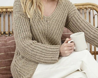 Ribbed Knit Top Sweater KNITTING PATTERN x Ribbed V-Neck Top Knitting Pattern ⨯ Easy Jumper Pattern