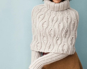 Strickanleitung PDF Poncho Armstulpen/dickes Garn/Vintage Strickmuster/Sofort Download/Damen Jacke Shrug Capelet Poncho