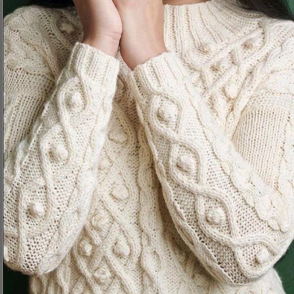 KNIT PATTERN Cable Aran Sweater Women/Aran Top Pullover Knitting Pattern/Instant PDF Download/Womens Top Cable Sweater Pattern