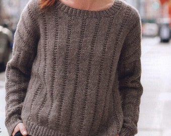 Easy Beginner Top Sweater KNIT PATTERN - Aran Yarn Simple Top Sweater Women -- Instant PDF Download - Vintage Pattern