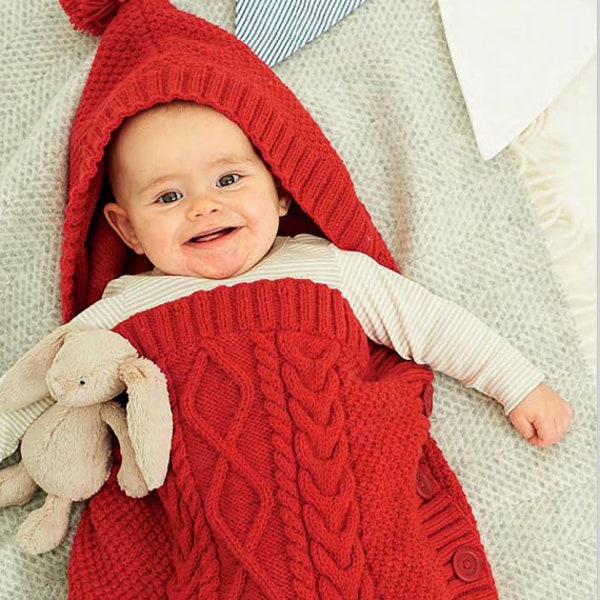 Baby Cocoon Sleeping Sack Bag PDF KNITTING PATTERN - Dk Yarn - 0-9m, 9-18m Instant Download - Cable Baby Knit - Baby Shower Gift