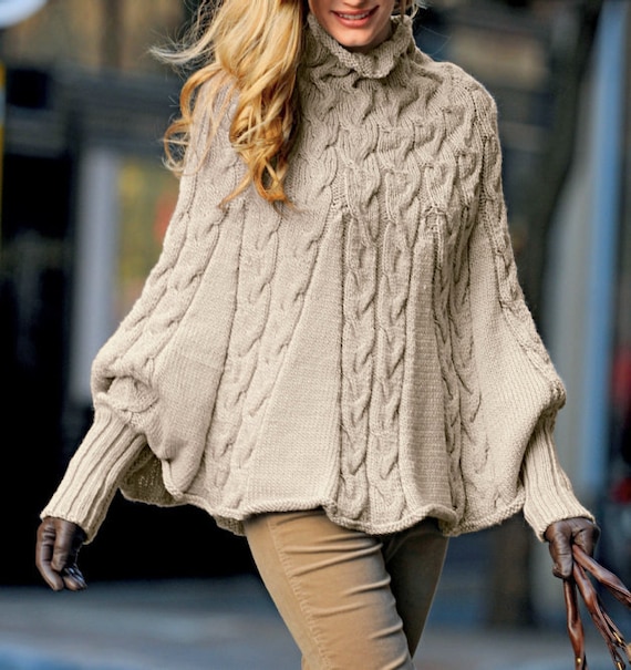 Cable Poncho KNITTING PATTERN Women/swinging Cabled Poncho Vintage