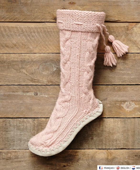 Aran Cable Slipper Sock Pattern/french English Dutch Knitting | Etsy UK