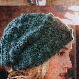 Easy Hat CROCHET PATTERN Women Bobble Hat Slouchy Beanie Cap/Fingering Yarn Instant Download/Womens Hat Cap Vintage Pattern