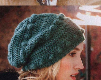 CROCHET PATTERN Easy Hat Women Bobble Hat Slouchy Beanie Cap/Fingering Yarn Instant PDF Download/Womens Hat Cap Vintage Pattern