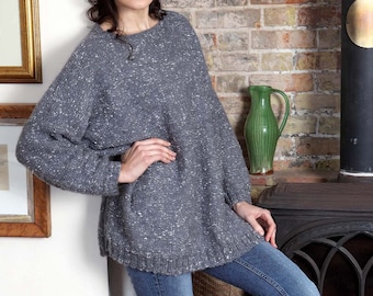 Easy Beginner Top KNIT PATTERN - Aran/Medium Yarn Reverse Stockinette Stitch Simple Top Sweater Women -- Instant PDF Download