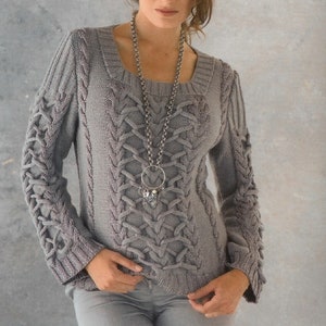 KNITTING PATTERN Cable Sweater Women/Cable Pullover Knit Pattern/Instant PDF Download/Womens Top Aran Cable Sweater Pattern