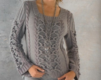 KNITTING PATTERN Cable Sweater Women/Cable Pullover Knit Pattern/Instant PDF Download/Womens Top Aran Cable Sweater Pattern