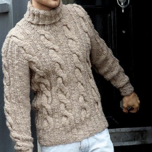 KNITTING PATTERN Men's Top Pullover Cable -- Men's Fisherman Cable Pullover -- Knitted Top Men -- Instant PDF Download