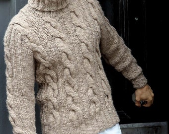KNITTING PATTERN Men's Top Pullover Cable -- Men's Fisherman Cable Pullover -- Knitted Top Men -- Instant PDF Download