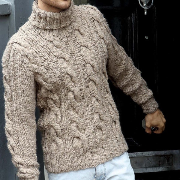 MODELLO DI LAVORO A MAGLIA Maglione a trecce da uomo -- Maglione a trecce da pescatore da uomo -- Maglione lavorato a maglia da uomo -- Download PDF immediato